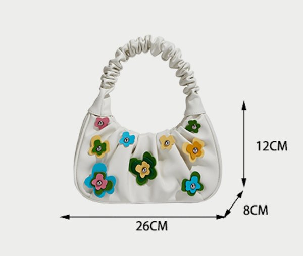 画像6: Flower Emblem Leather Underarm Tote Shoulder Bag　レザーワンハンドルフラワーエンブレムトートショルダーアンダーアームバッグかばん (6)