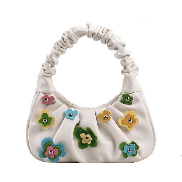 画像1: Flower Emblem Leather Underarm Tote Shoulder Bag　レザーワンハンドルフラワーエンブレムトートショルダーアンダーアームバッグかばん (1)