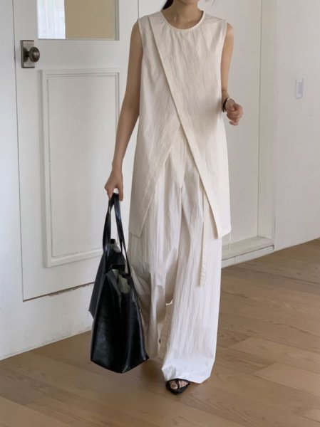 画像10: Women's French design slit vest & high waist wide pants suit  フレンチデザインスリットベスト＆ハイウエストワイドパンツスーツ (10)