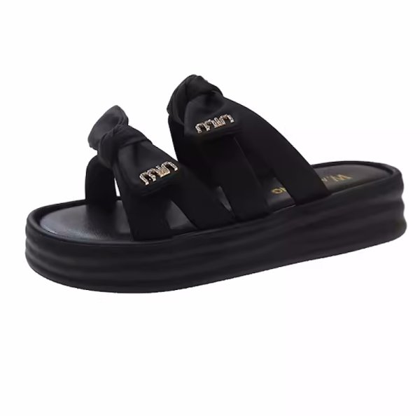 画像1: Women's Rhinestone ribbon platform sandals Slippers　 ラインストーン付きリボンプラットフォーム厚底サンダル スリッパ  (1)