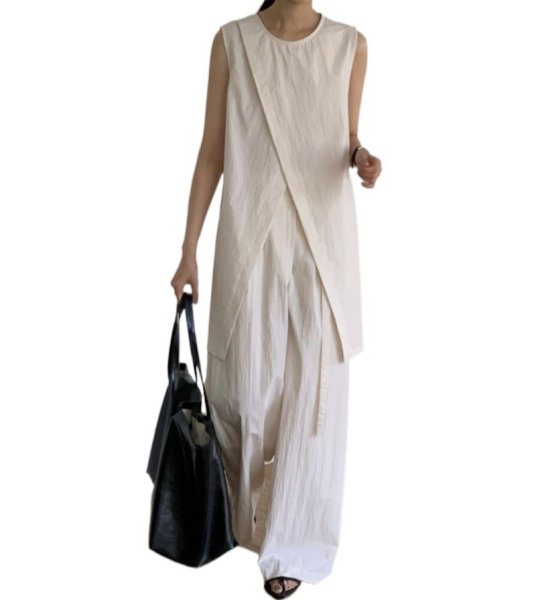 画像1: Women's French design slit vest & high waist wide pants suit  フレンチデザインスリットベスト＆ハイウエストワイドパンツスーツ (1)