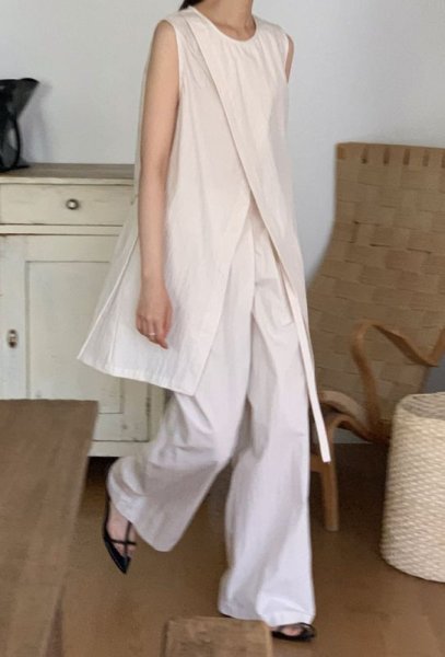 画像6: Women's French design slit vest & high waist wide pants suit  フレンチデザインスリットベスト＆ハイウエストワイドパンツスーツ (6)