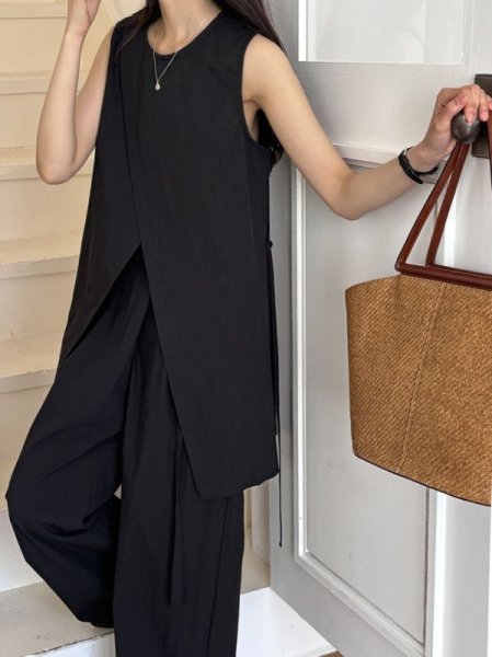 画像5: Women's French design slit vest & high waist wide pants suit  フレンチデザインスリットベスト＆ハイウエストワイドパンツスーツ (5)