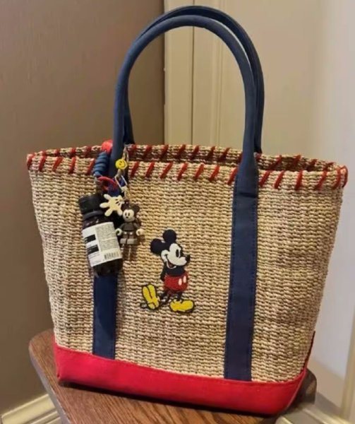 画像2: Mickey Mouse Point Straw  Basket Tote Shoulder Bag　ミッキーマウスミッキーポイントバケットかご籠トートショルダーバッグ (2)