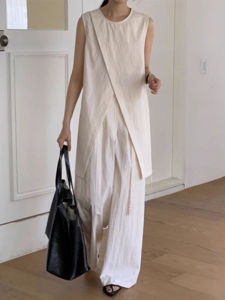 画像3: Women's French design slit vest & high waist wide pants suit  フレンチデザインスリットベスト＆ハイウエストワイドパンツスーツ (3)