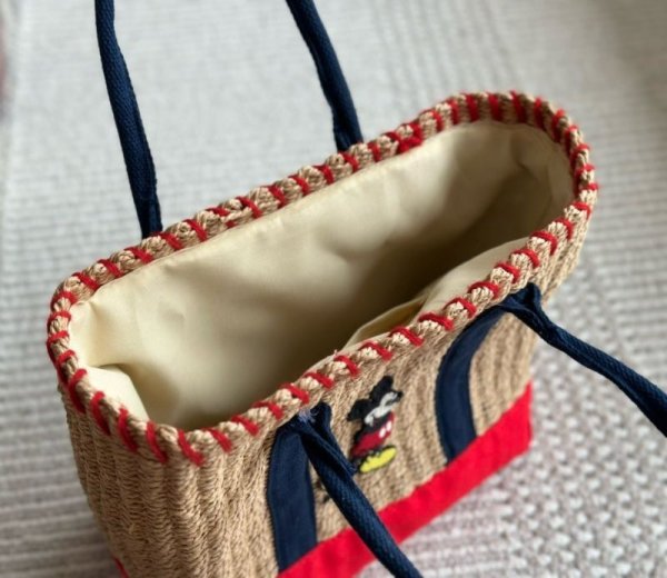 画像3: Mickey Mouse Point Straw  Basket Tote Shoulder Bag　ミッキーマウスミッキーポイントバケットかご籠トートショルダーバッグ (3)
