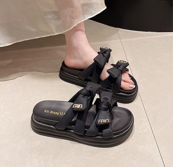 画像4: Women's Rhinestone ribbon platform sandals Slippers　 ラインストーン付きリボンプラットフォーム厚底サンダル スリッパ  (4)