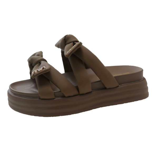 画像2: Women's Rhinestone ribbon platform sandals Slippers　 ラインストーン付きリボンプラットフォーム厚底サンダル スリッパ  (2)