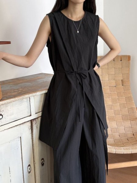 画像15: Women's French design slit vest & high waist wide pants suit  フレンチデザインスリットベスト＆ハイウエストワイドパンツスーツ (15)