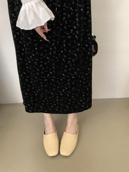 画像5: Women's Mesh woven square toe half sandals slippers  メッシュ編み込みスクエアトゥハーフサンダル スリッパ (5)