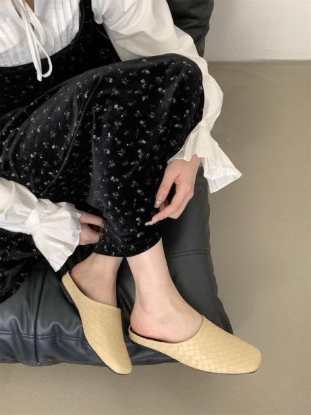 画像8: Women's Mesh woven square toe half sandals slippers  メッシュ編み込みスクエアトゥハーフサンダル スリッパ (8)