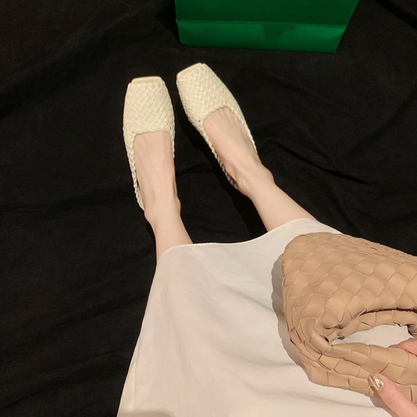 画像8: Women's genuine leather  Mesh woven square toe half sandals slippers  本革レザーメッシュ編み込みスクエアトゥハーフサンダル スリッパ (8)