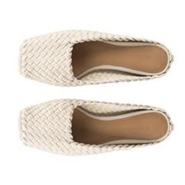 画像2: Women's genuine leather  Mesh woven square toe half sandals slippers  本革レザーメッシュ編み込みスクエアトゥハーフサンダル スリッパ (2)
