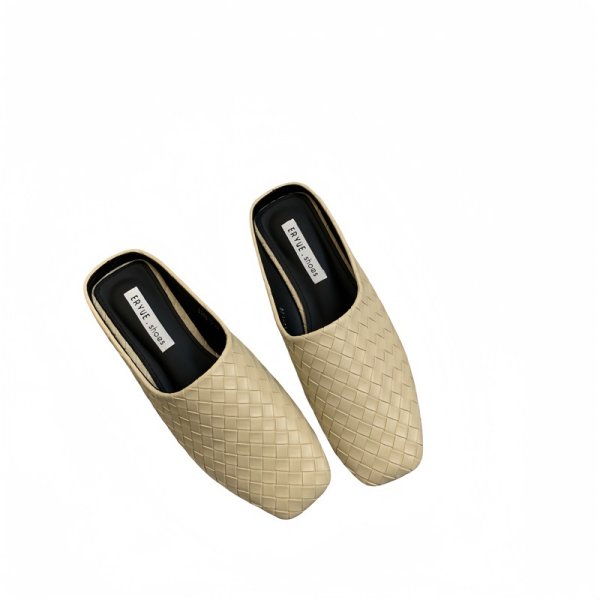 画像2: Women's Mesh woven square toe half sandals slippers  メッシュ編み込みスクエアトゥハーフサンダル スリッパ (2)