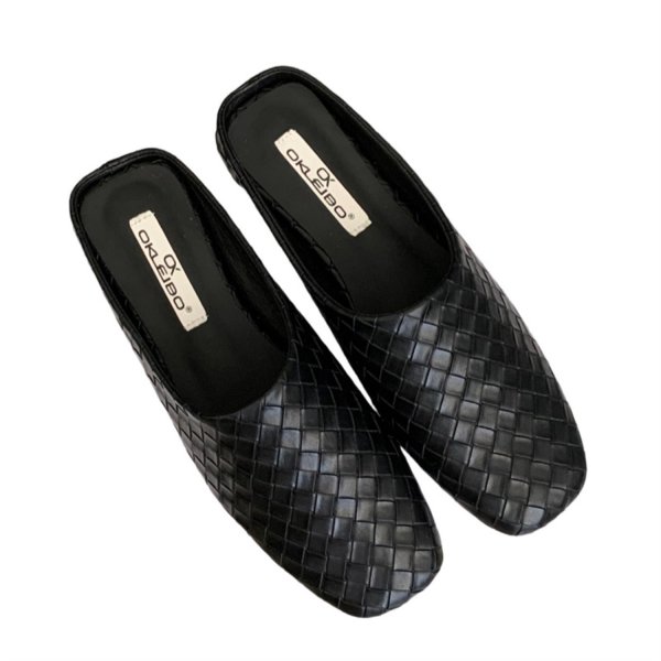 画像1: Women's Mesh woven square toe half sandals slippers  メッシュ編み込みスクエアトゥハーフサンダル スリッパ (1)