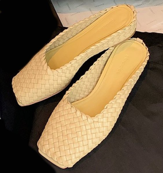 画像6: Women's genuine leather  Mesh woven square toe half sandals slippers  本革レザーメッシュ編み込みスクエアトゥハーフサンダル スリッパ (6)