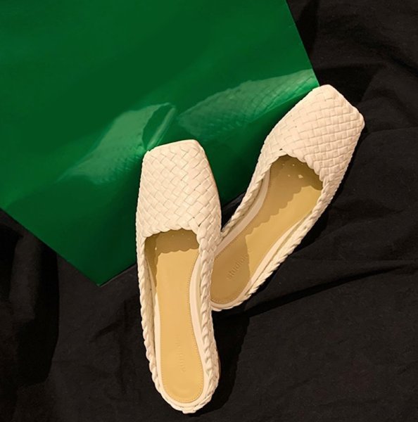 画像5: Women's genuine leather  Mesh woven square toe half sandals slippers  本革レザーメッシュ編み込みスクエアトゥハーフサンダル スリッパ (5)