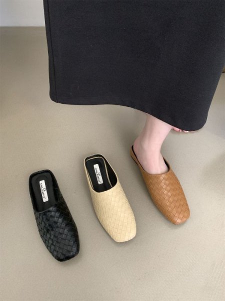 画像15: Women's Mesh woven square toe half sandals slippers  メッシュ編み込みスクエアトゥハーフサンダル スリッパ (15)
