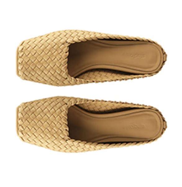 画像1: Women's genuine leather  Mesh woven square toe half sandals slippers  本革レザーメッシュ編み込みスクエアトゥハーフサンダル スリッパ (1)