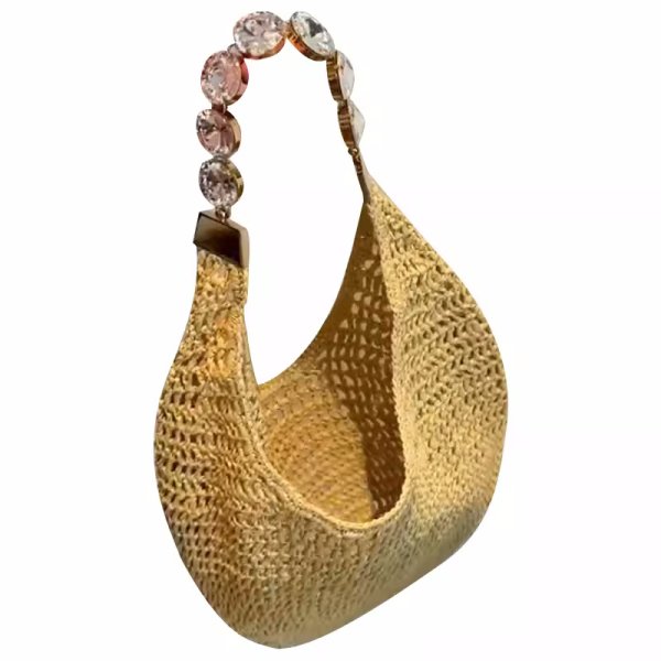 画像3: Workshop Clutch Linen Workshop Strap Crosswork Tote Workshop Bag　ワンショルダークリスタルラインストーンショルダーストラップクロワッサンかご籠トートショルダーアンダーアームバッグ (3)