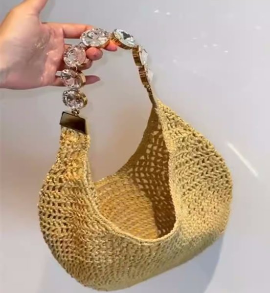 画像5: Workshop Clutch Linen Workshop Strap Crosswork Tote Workshop Bag　ワンショルダークリスタルラインストーンショルダーストラップクロワッサンかご籠トートショルダーアンダーアームバッグ (5)