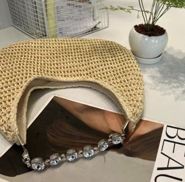 画像6: Workshop Clutch Linen Workshop Strap Crosswork Tote Workshop Bag　ワンショルダークリスタルラインストーンショルダーストラップクロワッサンかご籠トートショルダーアンダーアームバッグ (6)