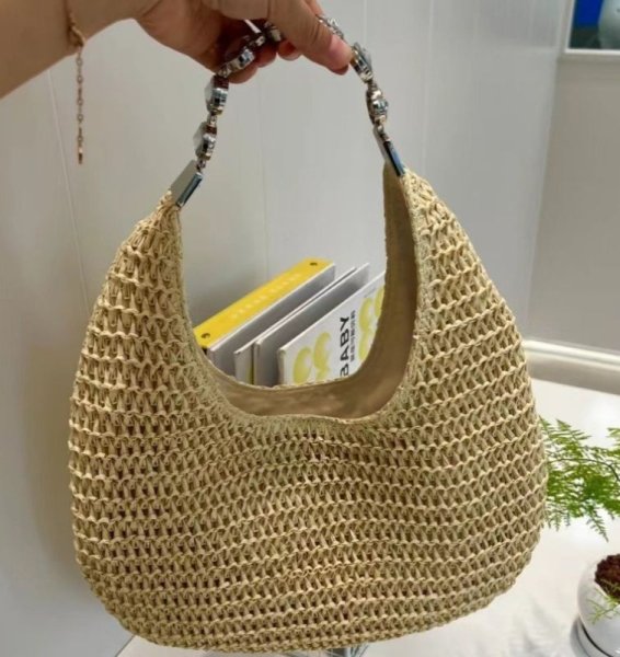 画像4: Workshop Clutch Linen Workshop Strap Crosswork Tote Workshop Bag　ワンショルダークリスタルラインストーンショルダーストラップクロワッサンかご籠トートショルダーアンダーアームバッグ (4)