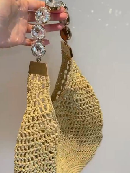 画像8: Workshop Clutch Linen Workshop Strap Crosswork Tote Workshop Bag　ワンショルダークリスタルラインストーンショルダーストラップクロワッサンかご籠トートショルダーアンダーアームバッグ (8)