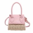 画像1: Straw & Leather Tote Shoulder Bag Crossbody Mini Bag　ストロー＆レザーかご籠トートショルダークロスボディーポシェットバッグかばん (1)
