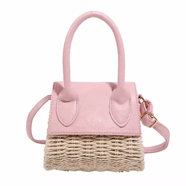 画像1: Straw & Leather Tote Shoulder Bag Crossbody Mini Bag　ストロー＆レザーかご籠トートショルダークロスボディーポシェットバッグかばん (1)