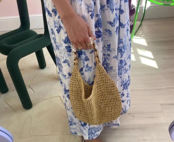 画像9: Workshop Clutch Linen Workshop Strap Crosswork Tote Workshop Bag　ワンショルダークリスタルラインストーンショルダーストラップクロワッサンかご籠トートショルダーアンダーアームバッグ (9)