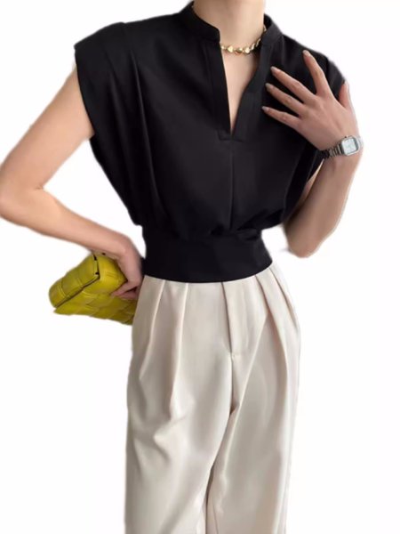 画像2: V-neck draped sleeveless sweatshirt　Vネックドレープノースリーブ スウェットシャツTシャツ (2)