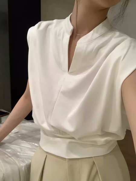 画像6: V-neck draped sleeveless sweatshirt　Vネックドレープノースリーブ スウェットシャツTシャツ (6)