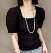 画像7: Women's Puff sleeve square neck short sleeve sweater knit 　パフスリーブスクエアネック半袖セータージャケットプルオーバー (7)