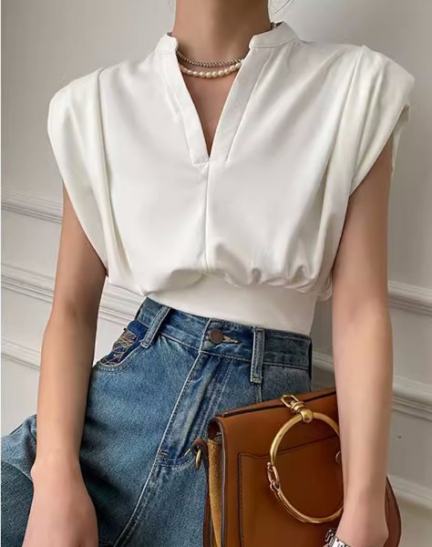 画像7: V-neck draped sleeveless sweatshirt　Vネックドレープノースリーブ スウェットシャツTシャツ (7)