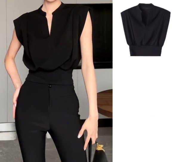 画像5: V-neck draped sleeveless sweatshirt　Vネックドレープノースリーブ スウェットシャツTシャツ (5)