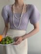 画像3: Women's Puff sleeve square neck short sleeve sweater knit 　パフスリーブスクエアネック半袖セータージャケットプルオーバー (3)