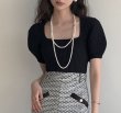 画像1: Women's Puff sleeve square neck short sleeve sweater knit 　パフスリーブスクエアネック半袖セータージャケットプルオーバー (1)