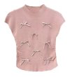 画像1: Women's Satin ribbon French sleeve knit sweater t-shirt 　サテンリボンフレンチスリーブニットセーター t シャツプルオーバー (1)