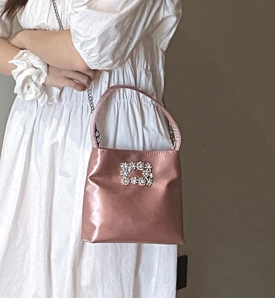 画像8: Single Shoulder Rhinestone Satin Square Tote Shoulder Crossbody Bag　シングルワンハンドルラインストーンサテンスクエアトートショルダークロスボディトートショルダークロスボディーバッグかばん (8)