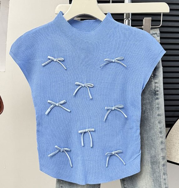 画像11: Women's Satin ribbon French sleeve knit sweater t-shirt 　サテンリボンフレンチスリーブニットセーター t シャツプルオーバー (11)