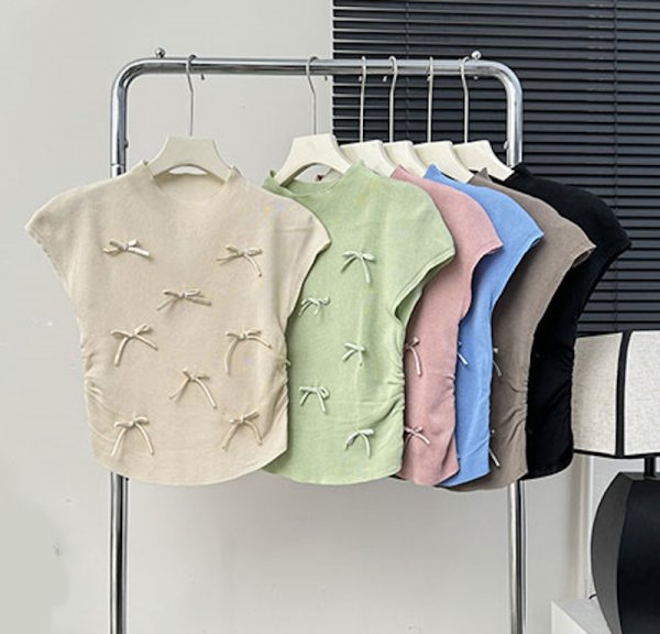 画像10: Women's Satin ribbon French sleeve knit sweater t-shirt 　サテンリボンフレンチスリーブニットセーター t シャツプルオーバー (10)