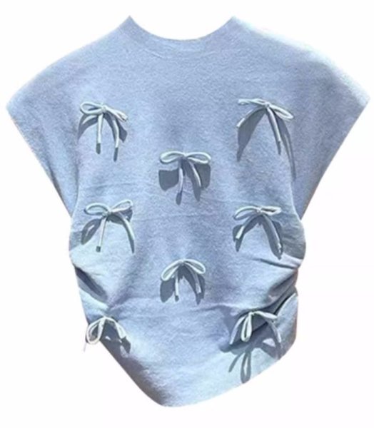 画像3: Women's Satin ribbon French sleeve knit sweater t-shirt 　サテンリボンフレンチスリーブニットセーター t シャツプルオーバー (3)