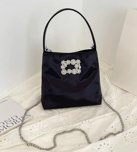 画像5: Single Shoulder Rhinestone Satin Square Tote Shoulder Crossbody Bag　シングルワンハンドルラインストーンサテンスクエアトートショルダークロスボディトートショルダークロスボディーバッグかばん (5)