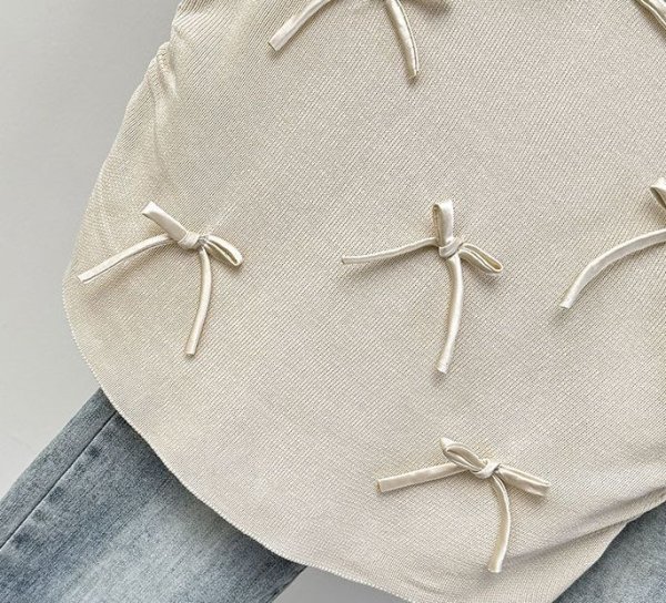 画像14: Women's Satin ribbon French sleeve knit sweater t-shirt 　サテンリボンフレンチスリーブニットセーター t シャツプルオーバー (14)