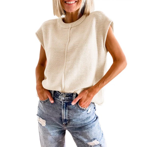 画像1: Women's Round neck knit sweater t-shirt 　ラウンドネックニットセーター t シャツプルオーバー (1)