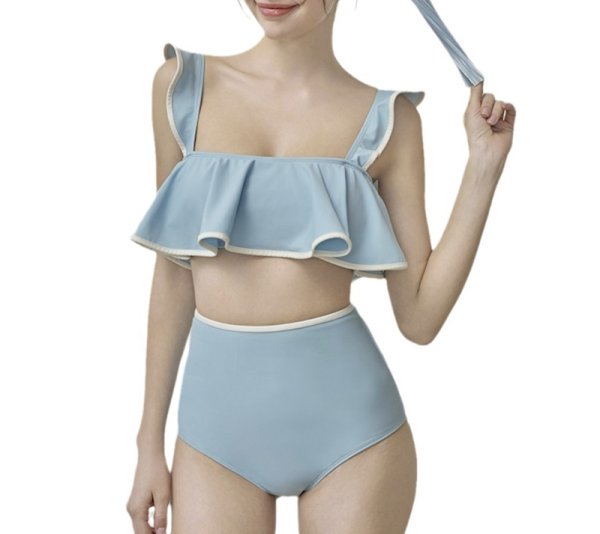 画像2: Women's  Romantic ruffle high waist bikini swimsuit  split bikini 　ロマンラッフルハイウエストプリットビキニスイムウエア (2)