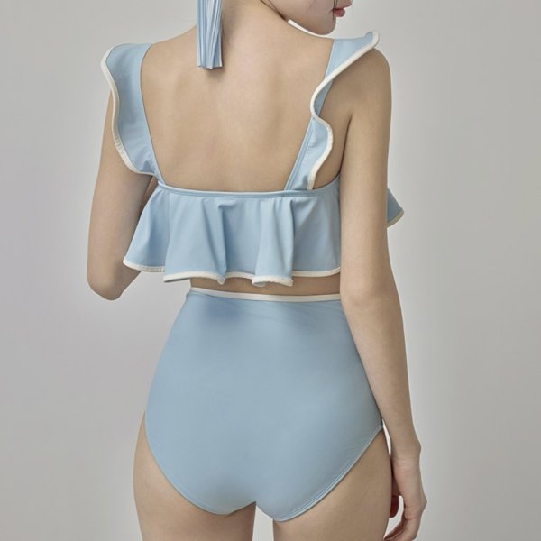 画像4: Women's  Romantic ruffle high waist bikini swimsuit  split bikini 　ロマンラッフルハイウエストプリットビキニスイムウエア (4)