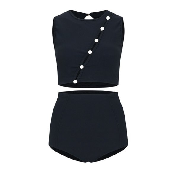 画像7: Women's Button point high waist bikini swimsuit  split bikini 　ボタンポイントハイウエストプリットビキニスイムウエア (7)