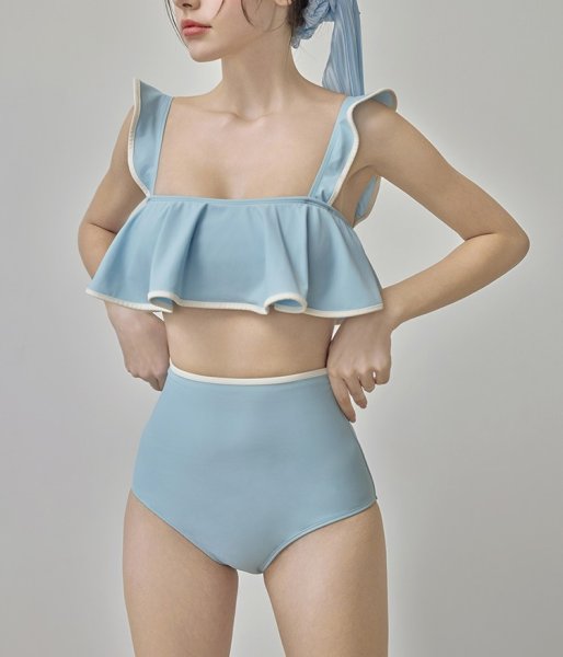 画像8: Women's  Romantic ruffle high waist bikini swimsuit  split bikini 　ロマンラッフルハイウエストプリットビキニスイムウエア (8)